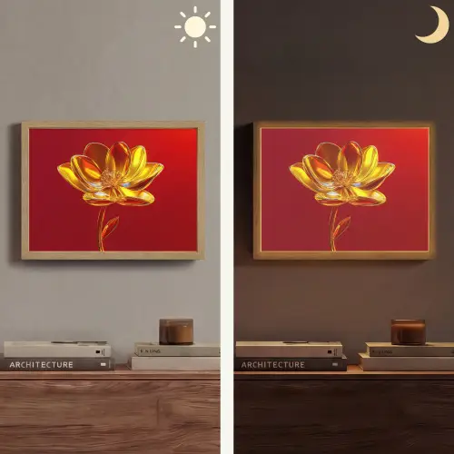 Bloem - Goud - Glazen Light Box met batterij (Wandlamp) middel -sfeer3