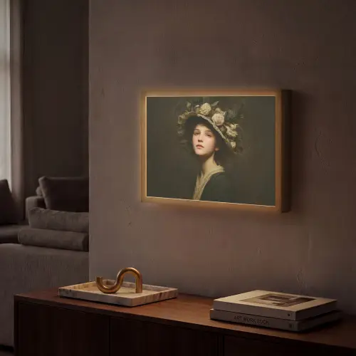 Bloemenhoed - Portret - Vrouw Light Box met batterij (Wandlamp) middel -sfeer1
