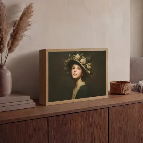 Bloemenhoed - Portret - Vrouw Light Box met batterij (Wandlamp) middel -sfeer2