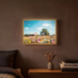 Bloemenweide - Blauw - Lucht - Kleuren Light Box met batterij (Wandlamp) middel -sfeer4