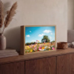 Bloemenweide - Blauw - Lucht - Kleuren Light Box met batterij (Wandlamp) middel -sfeer2