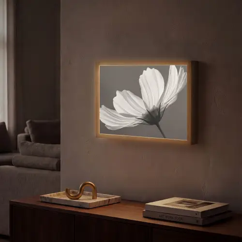 Bloem - Minimalistisch - Zwart - Wit Light Box met batterij (Wandlamp) middel -sfeer1