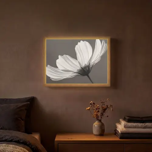 Bloem - Minimalistisch - Zwart - Wit Light Box met batterij (Wandlamp) middel -sfeer4