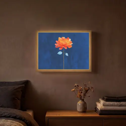 Bloem - Oranje - Bladeren Light Box met batterij (Wandlamp) middel -sfeer4