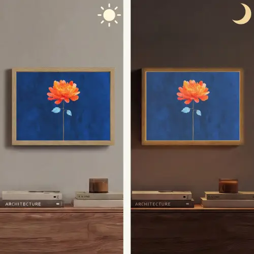 Bloem - Oranje - Bladeren Light Box met batterij (Wandlamp) middel -sfeer3