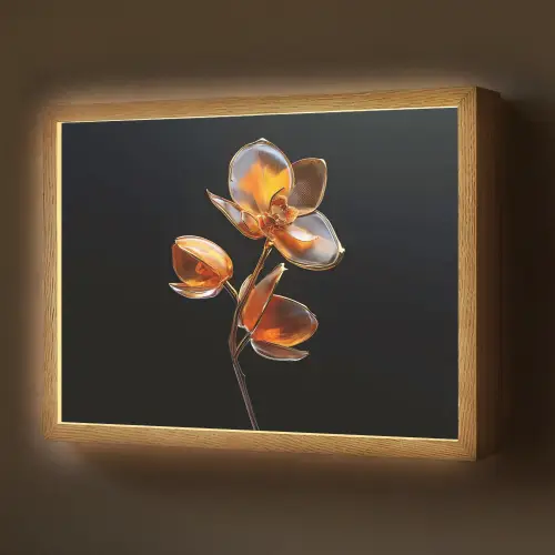 Bloem - Orchidee - Oranje Light Box met batterij (Wandlamp) middel -z3d_website