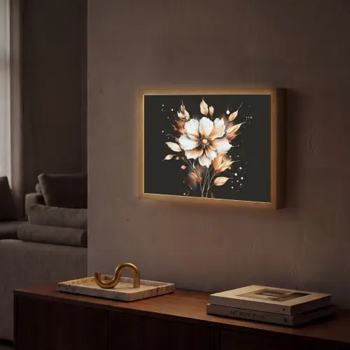 Bloem - Verf - Goud - Graffiti - Modern Light Box met batterij (Wandlamp) middel -sfeer1