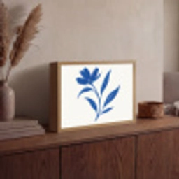 Bloem - Blaadjes - Minimalistisch - Blauw Light Box met batterij (Wandlamp) middel -sfeer2