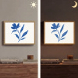 Bloem - Blaadjes - Minimalistisch - Blauw Light Box met batterij (Wandlamp) middel -sfeer3