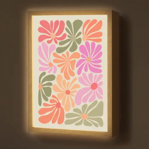 Bloemvormen - Retro - Kleurrijk Light Box met batterij (Wandlamp) middel -z3d_website