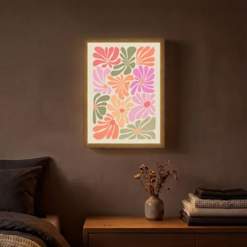 Bloemvormen - Retro - Kleurrijk Light Box met batterij (Wandlamp) middel -sfeer4