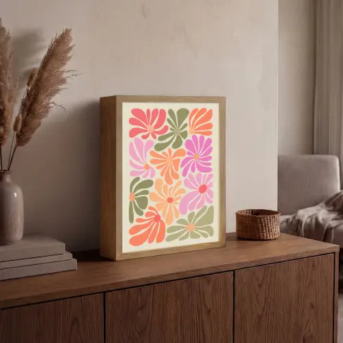 Bloemvormen - Retro - Kleurrijk Light Box met batterij (Wandlamp) middel -sfeer2