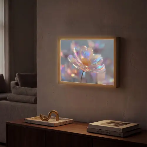 Bloem - Transparant - Pastelkleuren - Druppels Light Box met batterij (Wandlamp) middel -sfeer1