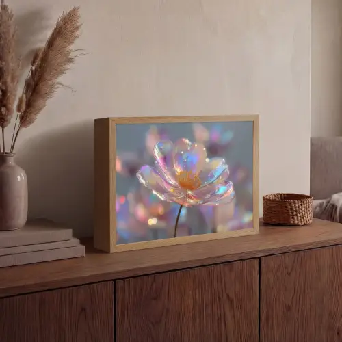 Bloem - Transparant - Pastelkleuren - Druppels Light Box met batterij (Wandlamp) middel -sfeer2