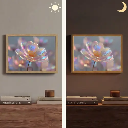 Bloem - Transparant - Pastelkleuren - Druppels Light Box met batterij (Wandlamp) middel -sfeer3