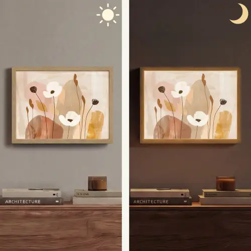 Bloemen - Abstract - Beige - Line art Light Box met batterij (Wandlamp) middel -sfeer3