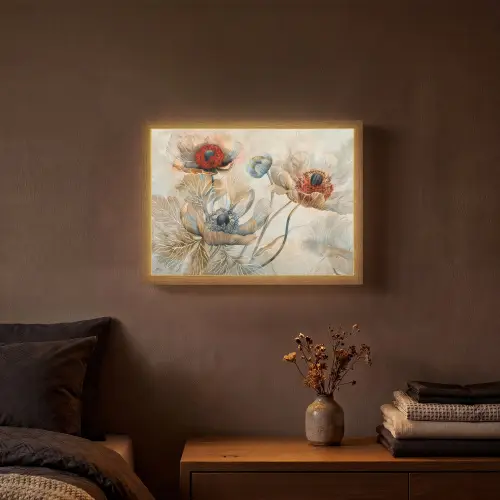 Bloemen - Beige - Modern - Illustratie Light Box met batterij (Wandlamp) middel -sfeer4