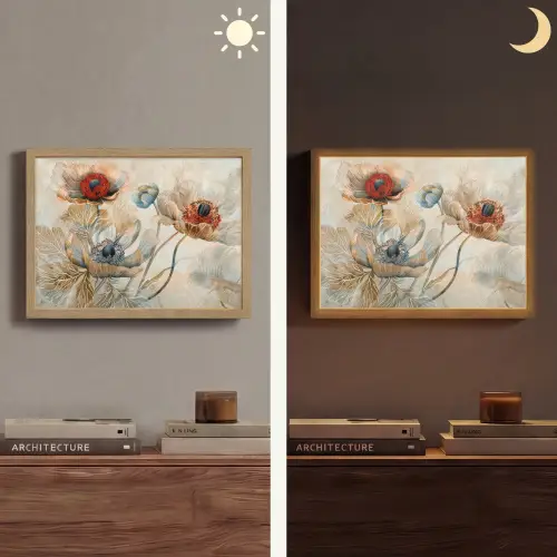 Bloemen - Beige - Modern - Illustratie Light Box met batterij (Wandlamp) middel -sfeer3