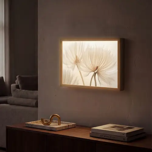 Bloemen - Beige - Natuur Light Box met batterij (Wandlamp) middel -sfeer1