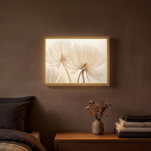 Bloemen - Beige - Natuur Light Box met batterij (Wandlamp) middel -sfeer4