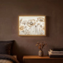Bloemen - Beige - Natuur - Illustratie Light Box met batterij (Wandlamp) middel -sfeer4
