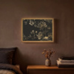 Bloemen - Zwart - Goud - Line art Light Box met batterij (Wandlamp) middel -sfeer4
