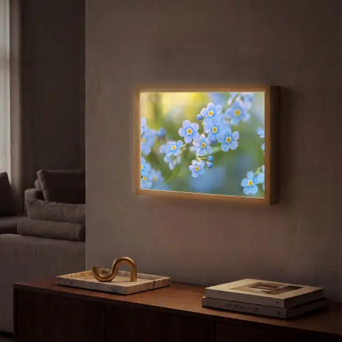 Bloemetjes - Blauw - Vergeet mij nietjes Light Box met batterij (Wandlamp) middel -sfeer1