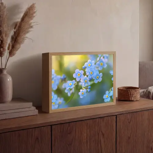 Bloemetjes - Blauw - Vergeet mij nietjes Light Box met batterij (Wandlamp) middel -sfeer2