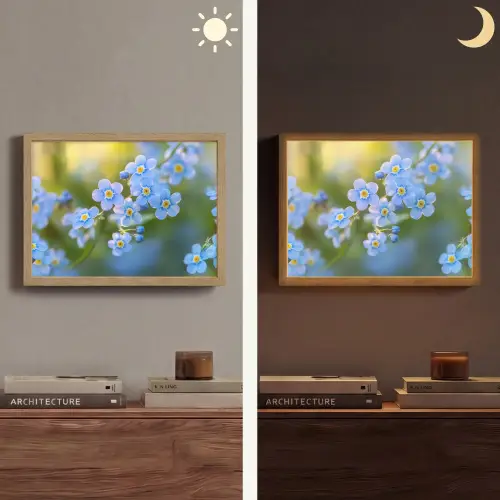 Bloemetjes - Blauw - Vergeet mij nietjes Light Box met batterij (Wandlamp) middel -sfeer3