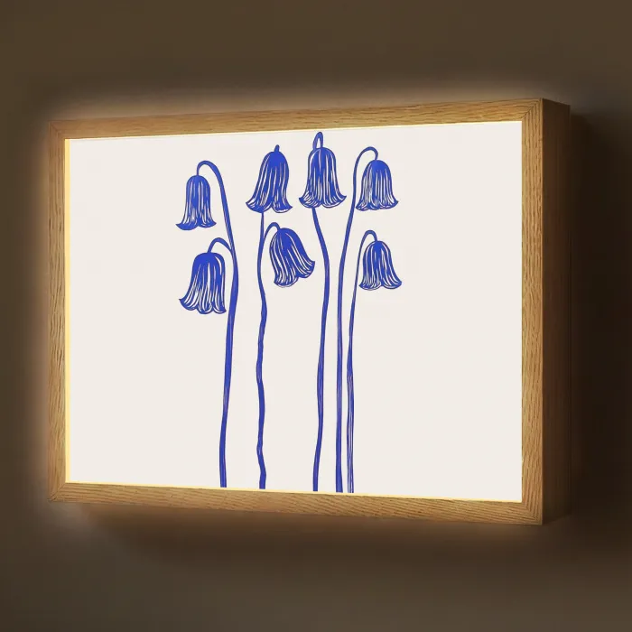 Bloemen - Blauw - Lijnen - Bloemblaadjes Light Box met batterij (Wandlamp) middel -z3d_website