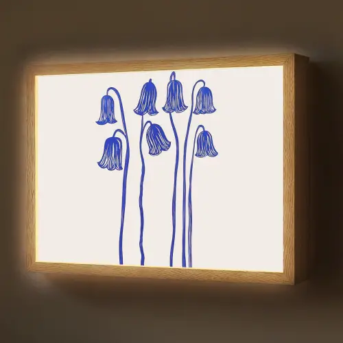 Bloemen - Blauw - Lijnen - Bloemblaadjes Light Box met batterij (Wandlamp) middel -z3d_website