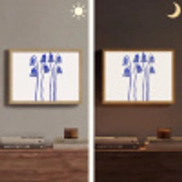 Bloemen - Blauw - Lijnen - Bloemblaadjes Light Box met batterij (Wandlamp) middel -sfeer3