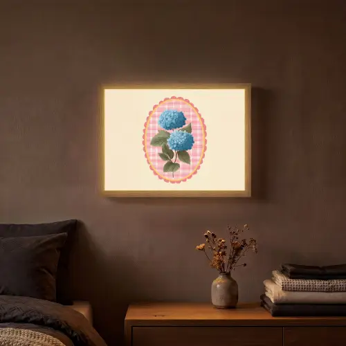 Bloemen - Blauw - Lijst - Bladeren Light Box met batterij (Wandlamp) middel -sfeer4