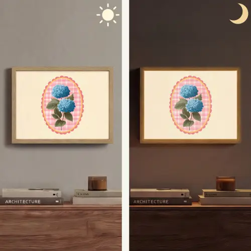Bloemen - Blauw - Lijst - Bladeren Light Box met batterij (Wandlamp) middel -sfeer3