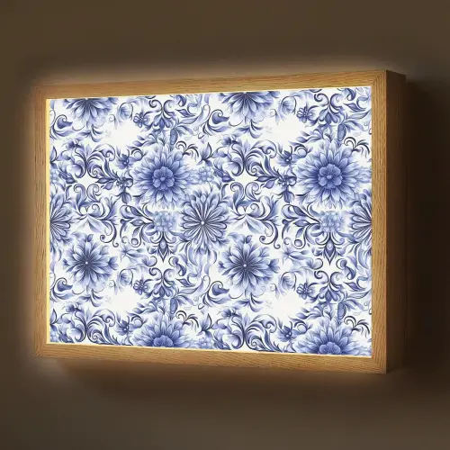 Bloemen - Blauw - Patroon - Wit Light Box met batterij (Wandlamp) middel 907 -z3d_website