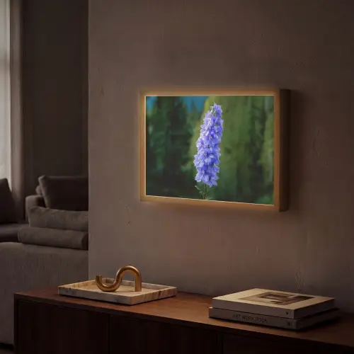 Bloemen - Blauw - Dennenboom Light Box met batterij (Wandlamp) middel -sfeer1