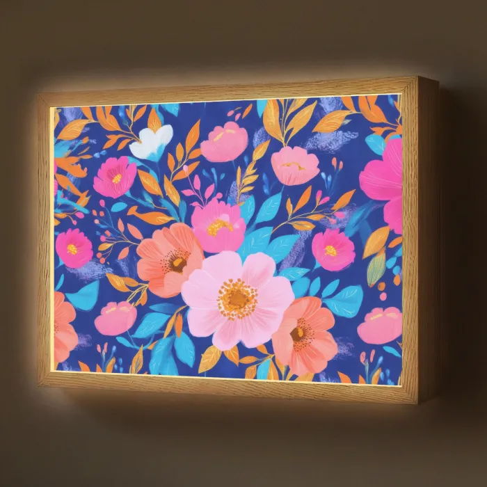 Bloemen - Blauw - Roze Light Box met batterij (Wandlamp) middel -z3d_website