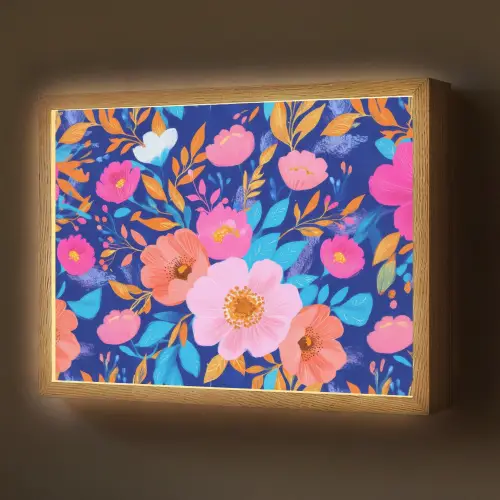Bloemen - Blauw - Roze Light Box met batterij (Wandlamp) middel -z3d_website