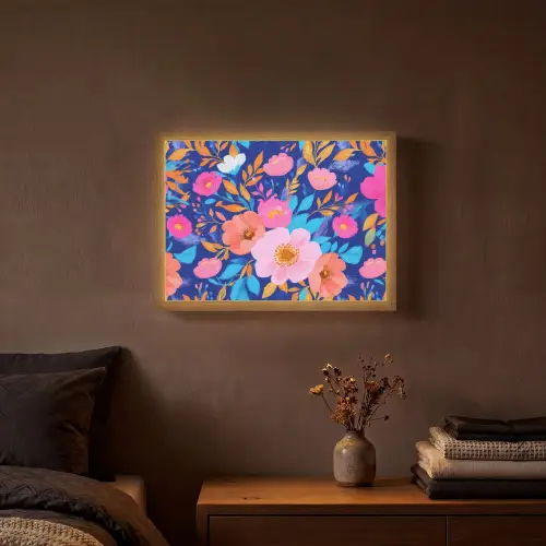 Bloemen - Blauw - Roze Light Box met batterij (Wandlamp) middel -sfeer4