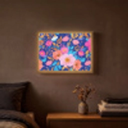 Bloemen - Blauw - Roze Light Box met batterij (Wandlamp) middel -sfeer4