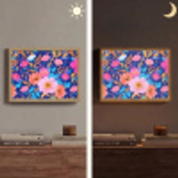Bloemen - Blauw - Roze Light Box met batterij (Wandlamp) middel -sfeer3