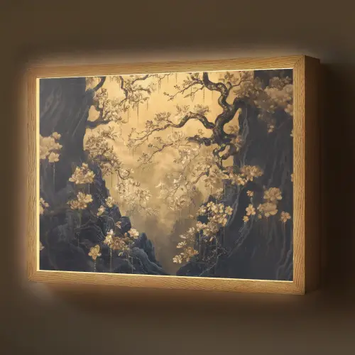Bloemen - Takken - Goud - Sierlijk Light Box met batterij (Wandlamp) middel -z3d_website