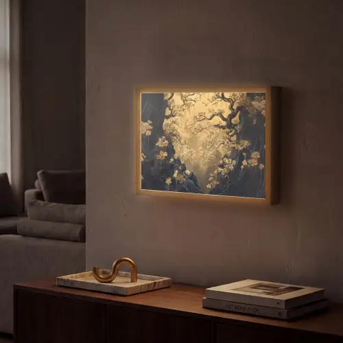 Bloemen - Takken - Goud - Sierlijk Light Box met batterij (Wandlamp) middel -sfeer1