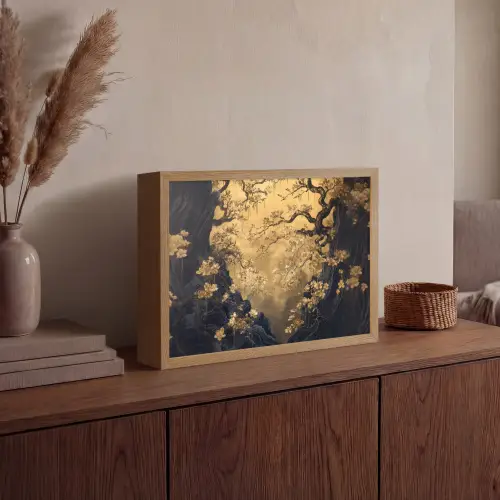 Bloemen - Takken - Goud - Sierlijk Light Box met batterij (Wandlamp) middel -sfeer2
