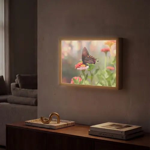 Bloemen - Vlinder - Natuur - Bloem Light Box met batterij (Wandlamp) middel -sfeer1