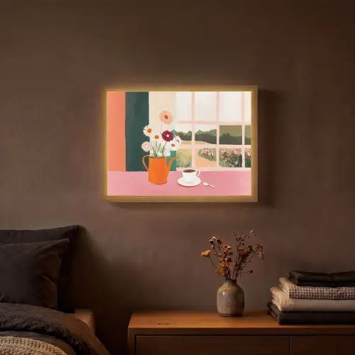 Bloemen - Koffie - Raam Light Box met batterij (Wandlamp) middel -sfeer4