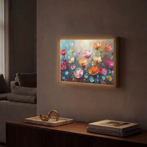 Bloemen - Kleurrijk - Abstract - Verf - Natuur Light Box met batterij (Wandlamp) middel -sfeer1