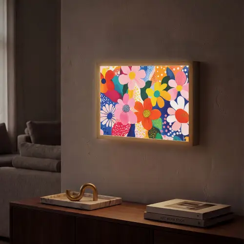 Bloemen - Kleurrijk - Stippen Light Box met batterij (Wandlamp) middel -sfeer1