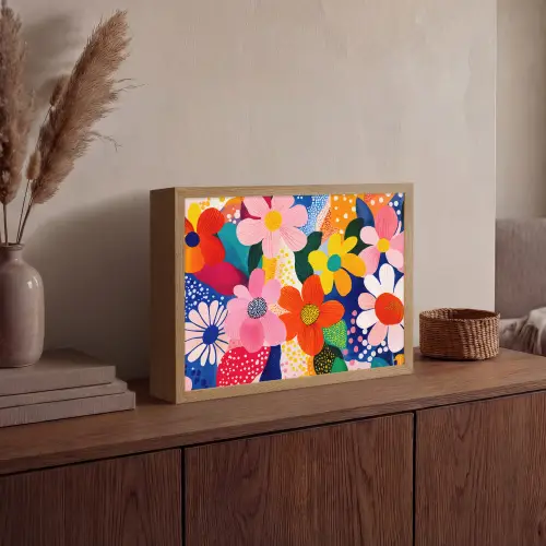 Bloemen - Kleurrijk - Stippen Light Box met batterij (Wandlamp) middel -sfeer2