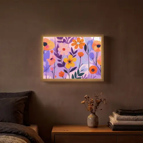Bloemen - Kleurrijk - Bladeren Light Box met batterij (Wandlamp) middel -sfeer4